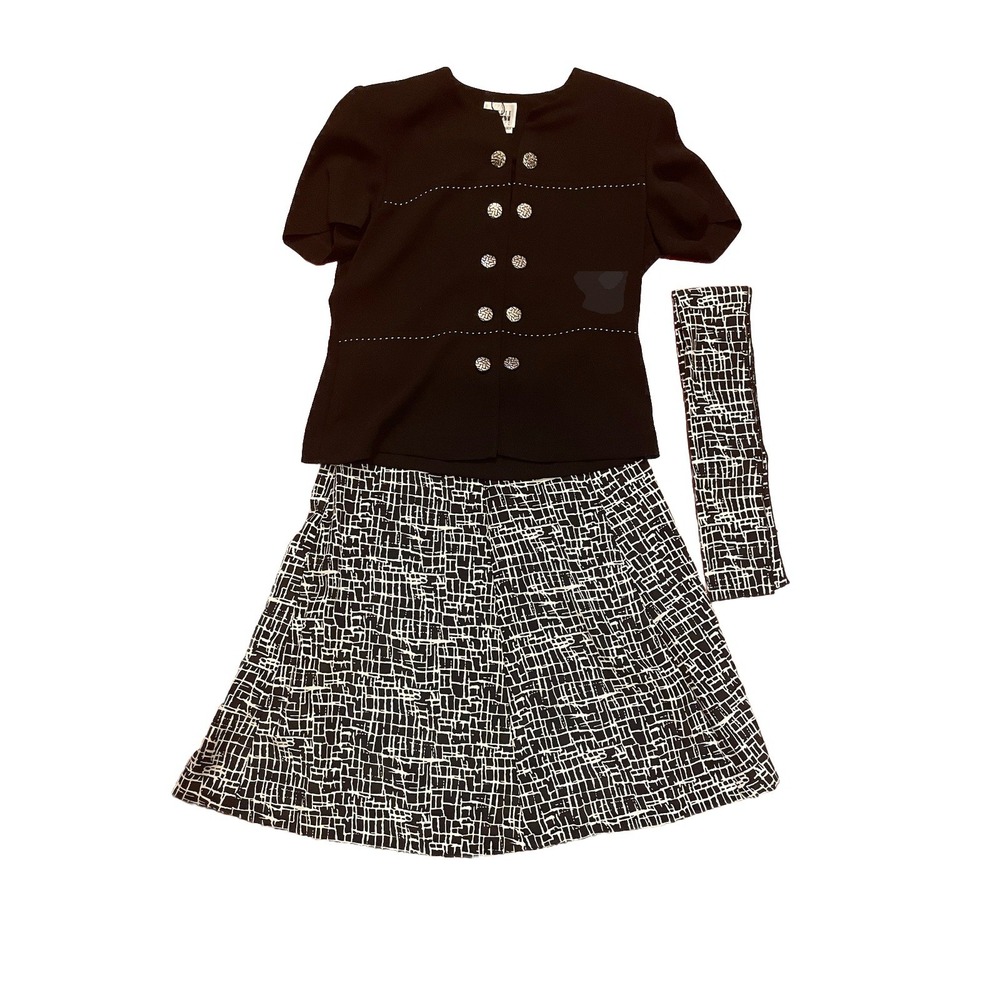 Vintage Leslie Fay Skirt And‎ Blouse With Scarf Size 8P Women's Small